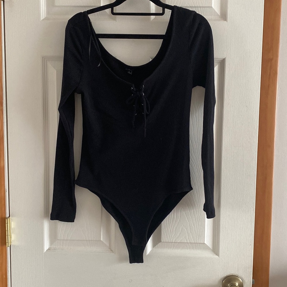 Tie-front black bodysuit